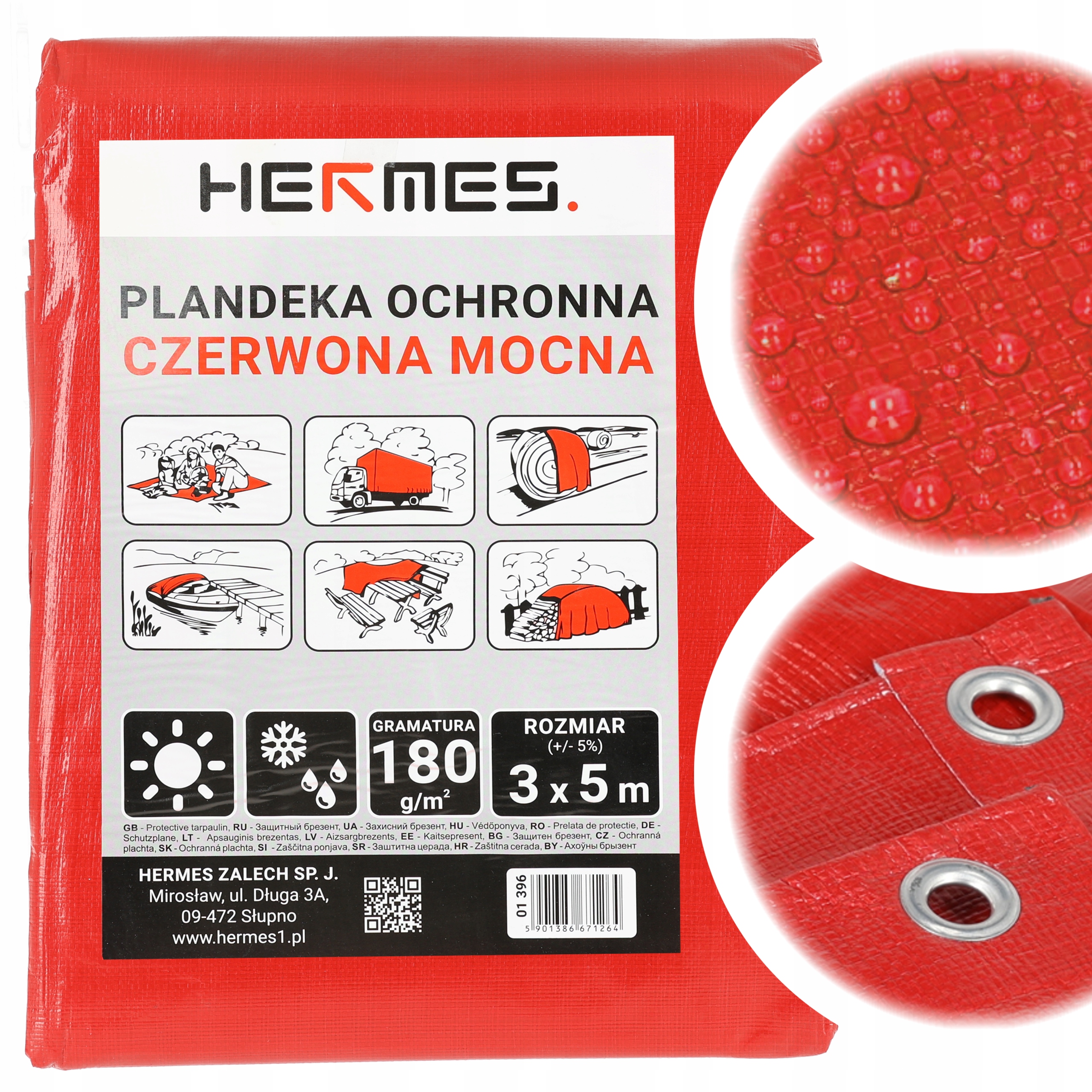 Vodotesná Ochranná Plachta 180 g/m2, 3x5 m, Červená